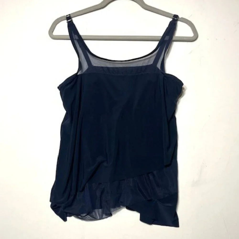 Miraclesuit Underwire Tankini Top Only Mirage 10 Navy Blue Mesh Adjustable Strap
